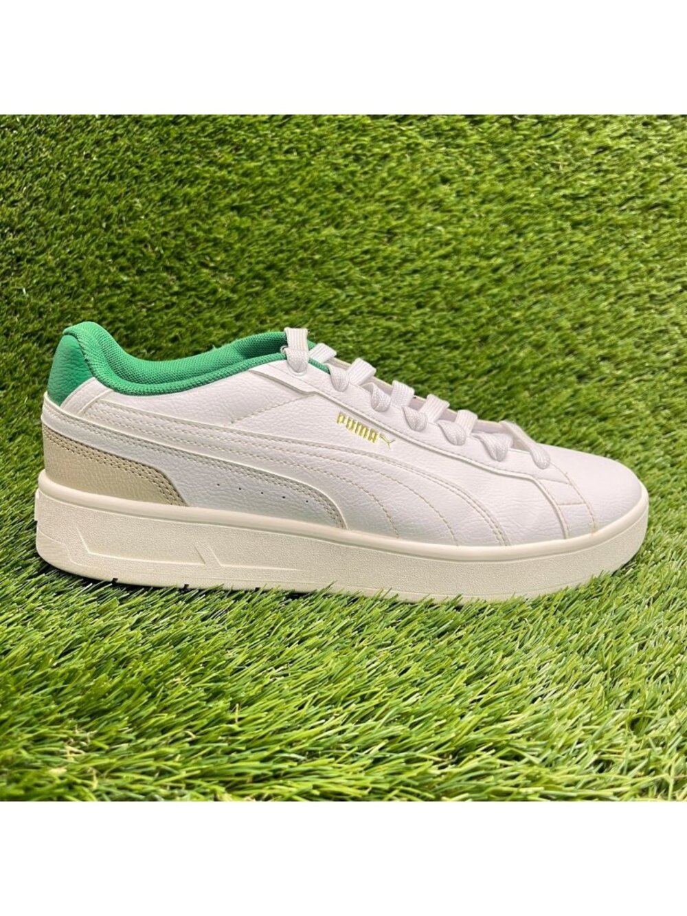 Puma Court Classico Mens Size 8.5 White Green Leather Lifestyle Shoes Sneakers